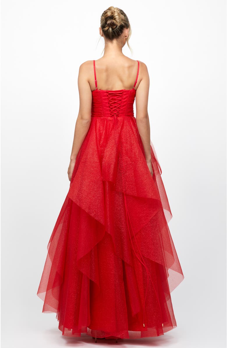 Bariano Solenne Tiered Ball Gown, Alternate, color, Red