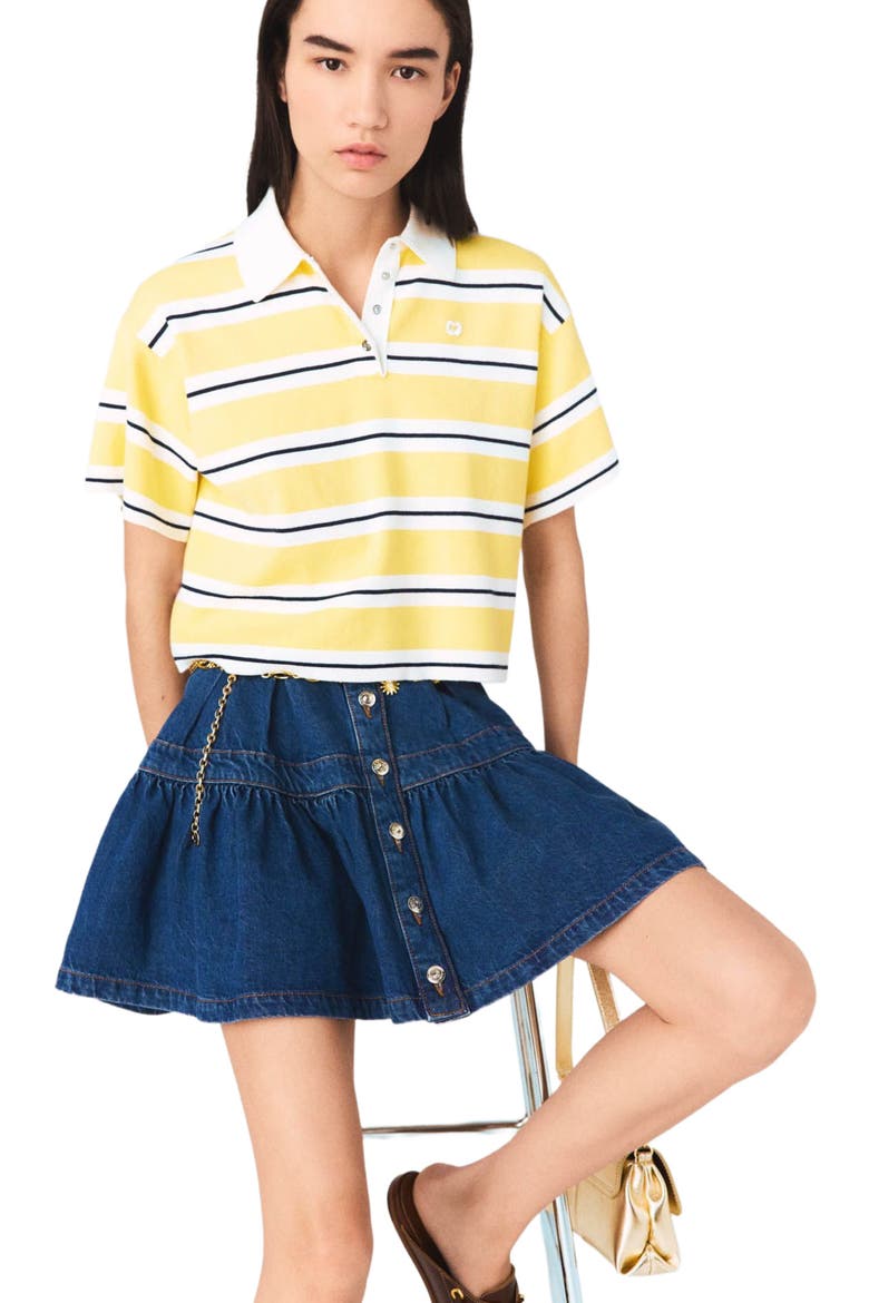 Striped short-sleeve polo, Alternate, color, Pale yellow