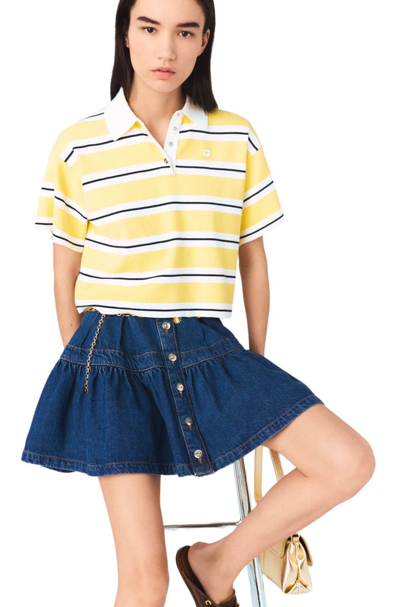 maje Striped short-sleeve polo, Alternate, color, Pale Yellow