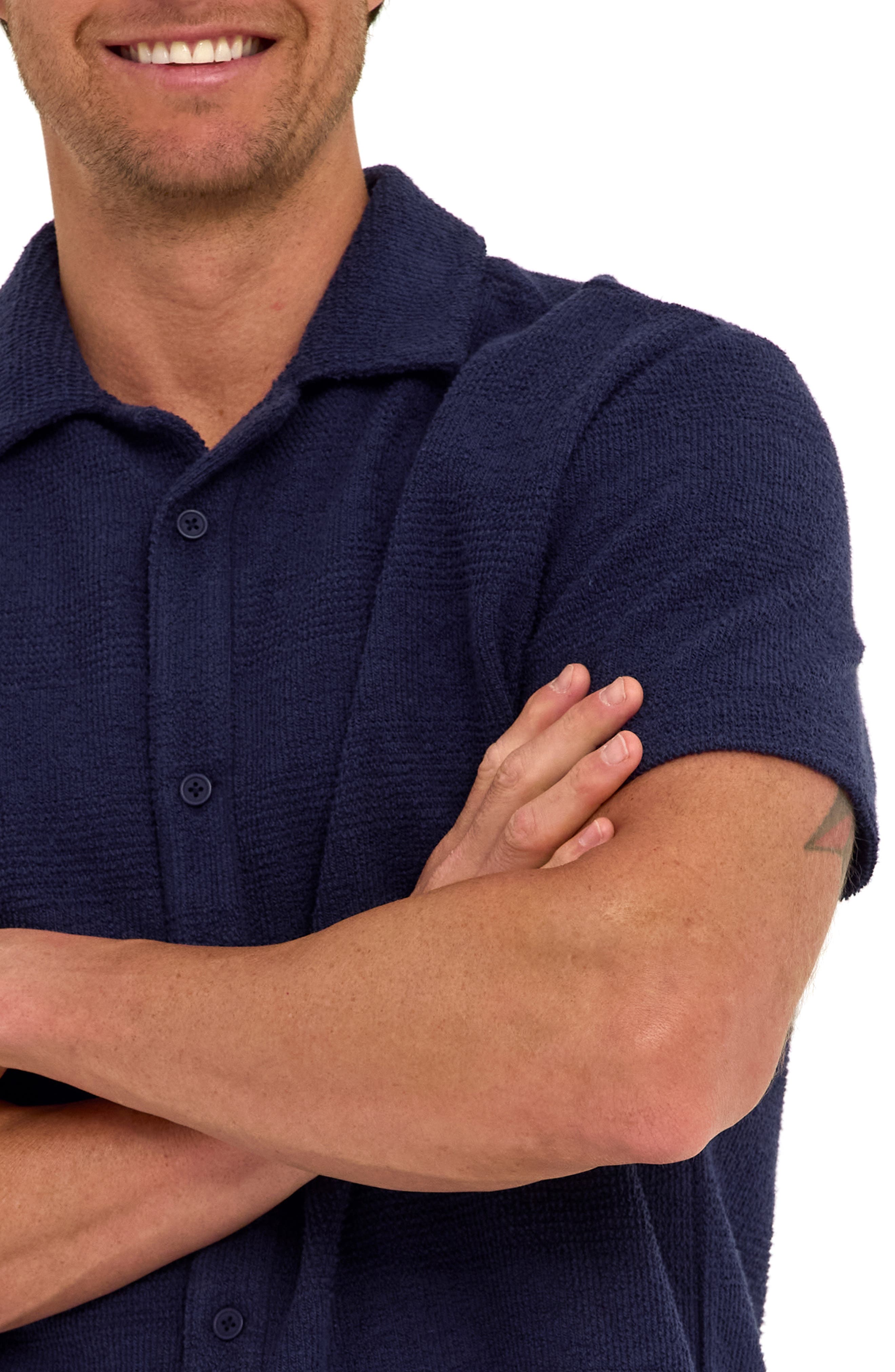 Archer Stripe Jacquard Short Sleeve Terry Cloth Button-Up Shirt - image 4