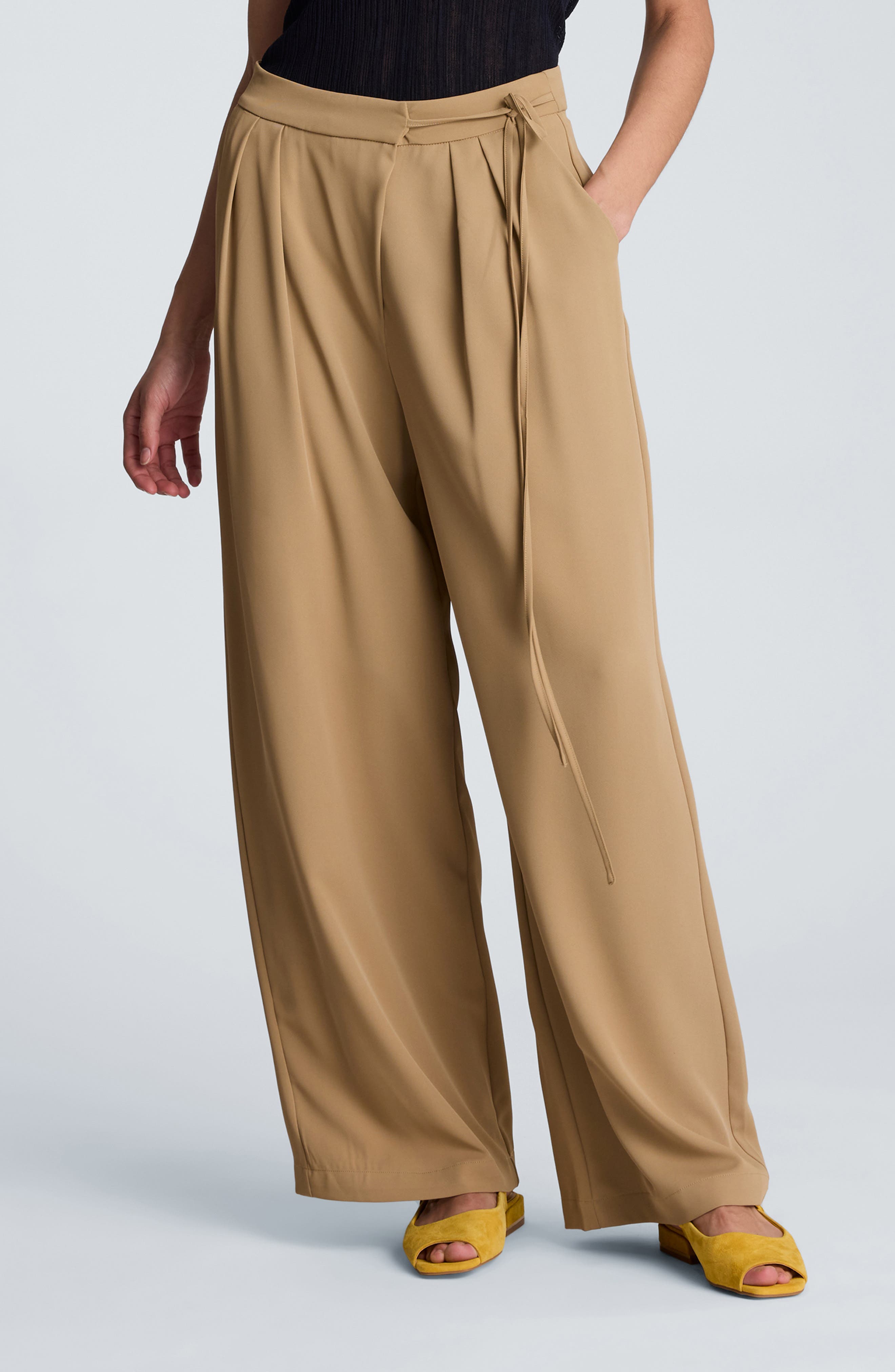 High Waist Double Pleat Wide Leg Pants