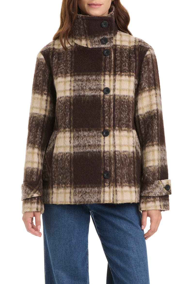 Plaid Wool Blend Short Coat, Main, color, BURNT UMBER PLAID