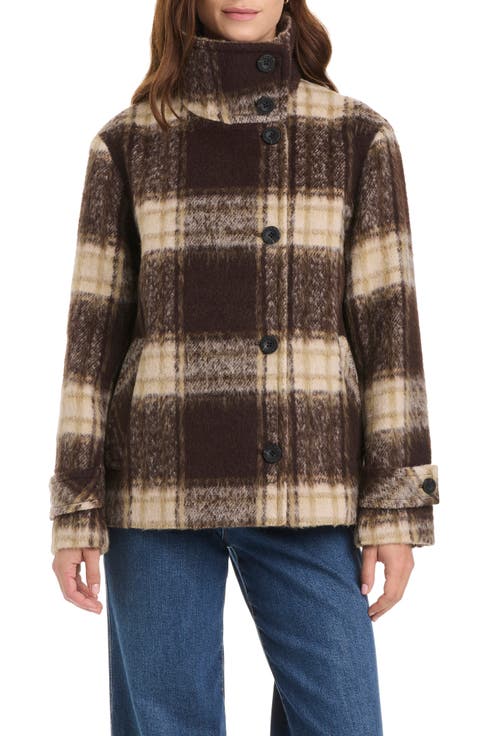 Plaid Wool Blend Short Coat