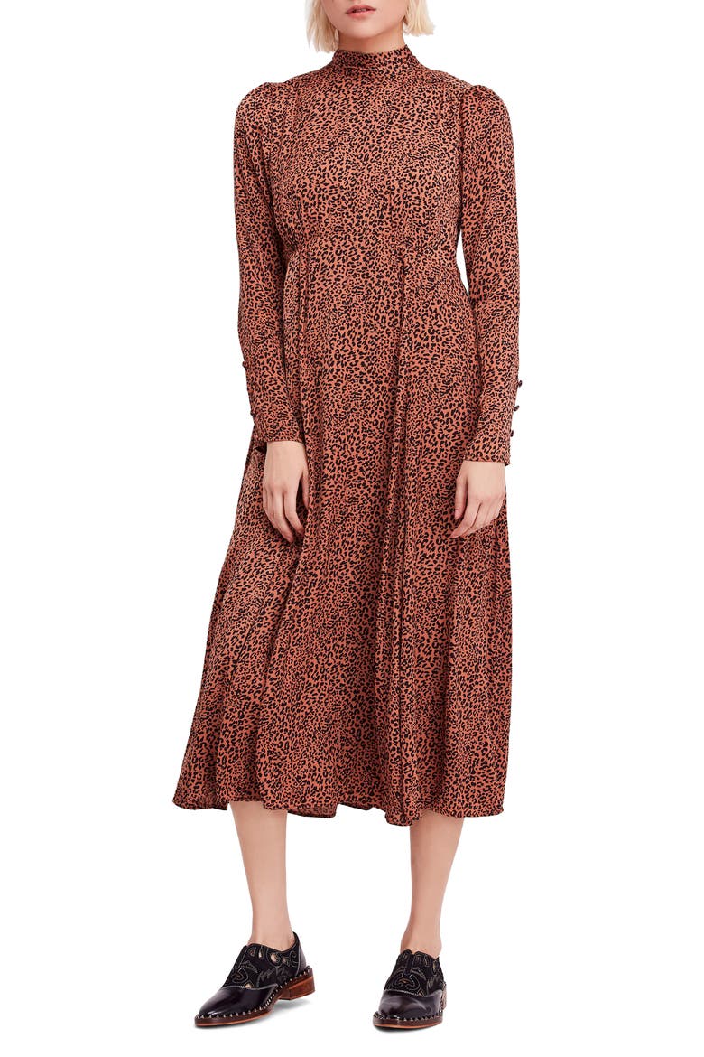 Loveless Print Midi Dress, Main, color, COCOA