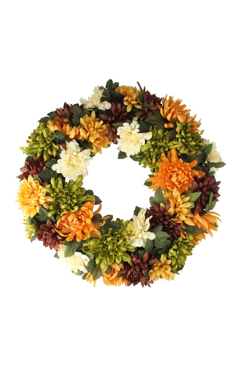Northlight Floral Chrysanthemum Artificial Fall Harvest Wreath - 19.5", Main, color, Orange