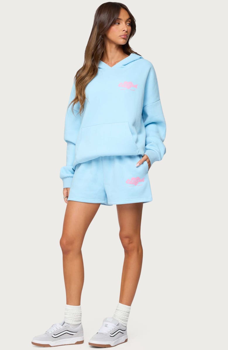 EDIKTED Logo Fleece Sweatshorts, Alternate, color, Light-Blue