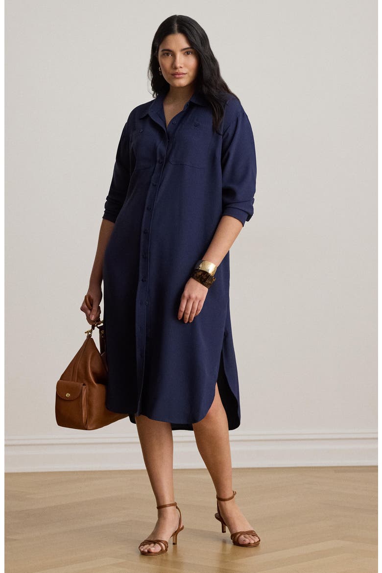 Long Sleeve Double Faced Georgette Shirtdress, Alternate, color, REFINED NAVY BLUE