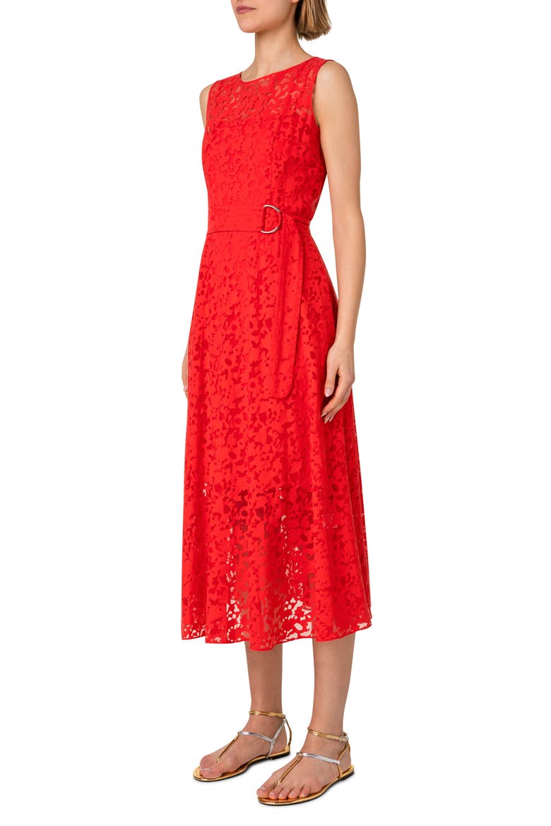 Sleeveless Lace Organza Dress, Alternate, color, RED