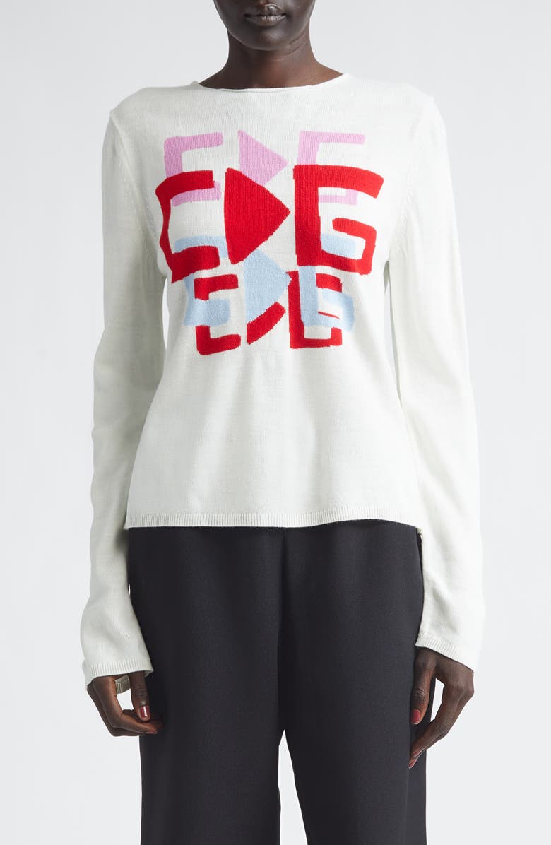 Comme des Garçons Girl x Brett Westfall Logo Intarsia Crewneck Sweater, Main, color, White