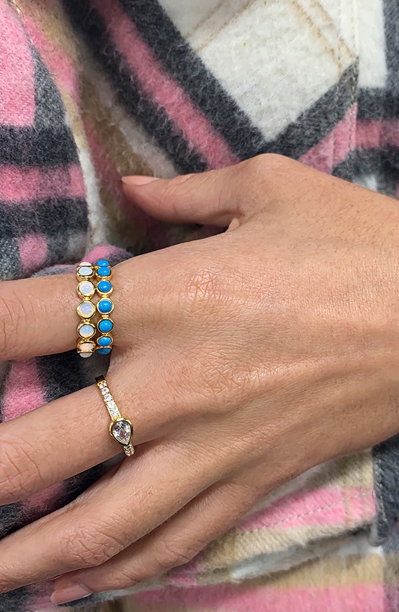 Adornia 14K Gold Plated Imitation Turquoise Cabochon Eternity Ring, Alternate, color, 