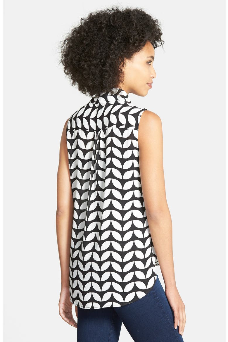 Sleeveless Faux Wrap Blouse, Alternate, color, BLACK/ WHITE STENCIL LEAF