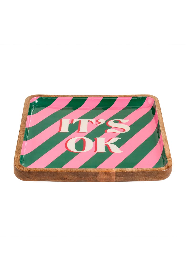 Lakri Mango Wood Tray 12X12 In, Alternate, color, Green