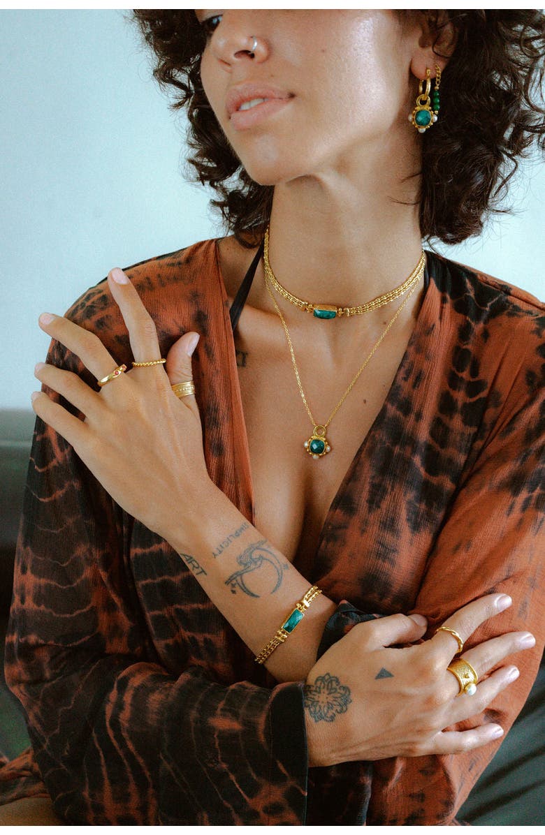 Ottoman Hands Esther Emerald And Pearl Pendant Necklace, Alternate, color, Gold