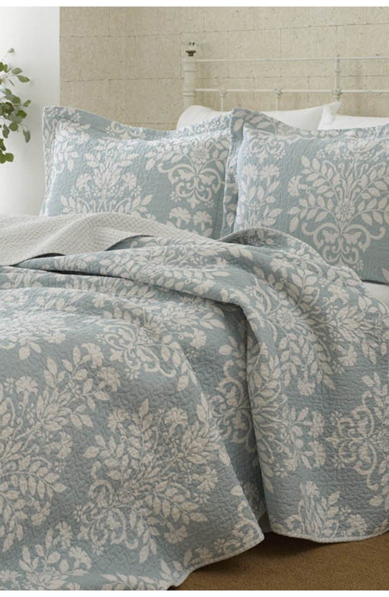 Laura Ashley Rowland Pastel Blue Full/Queen Quilt Set, Main, color, Breeze Blue