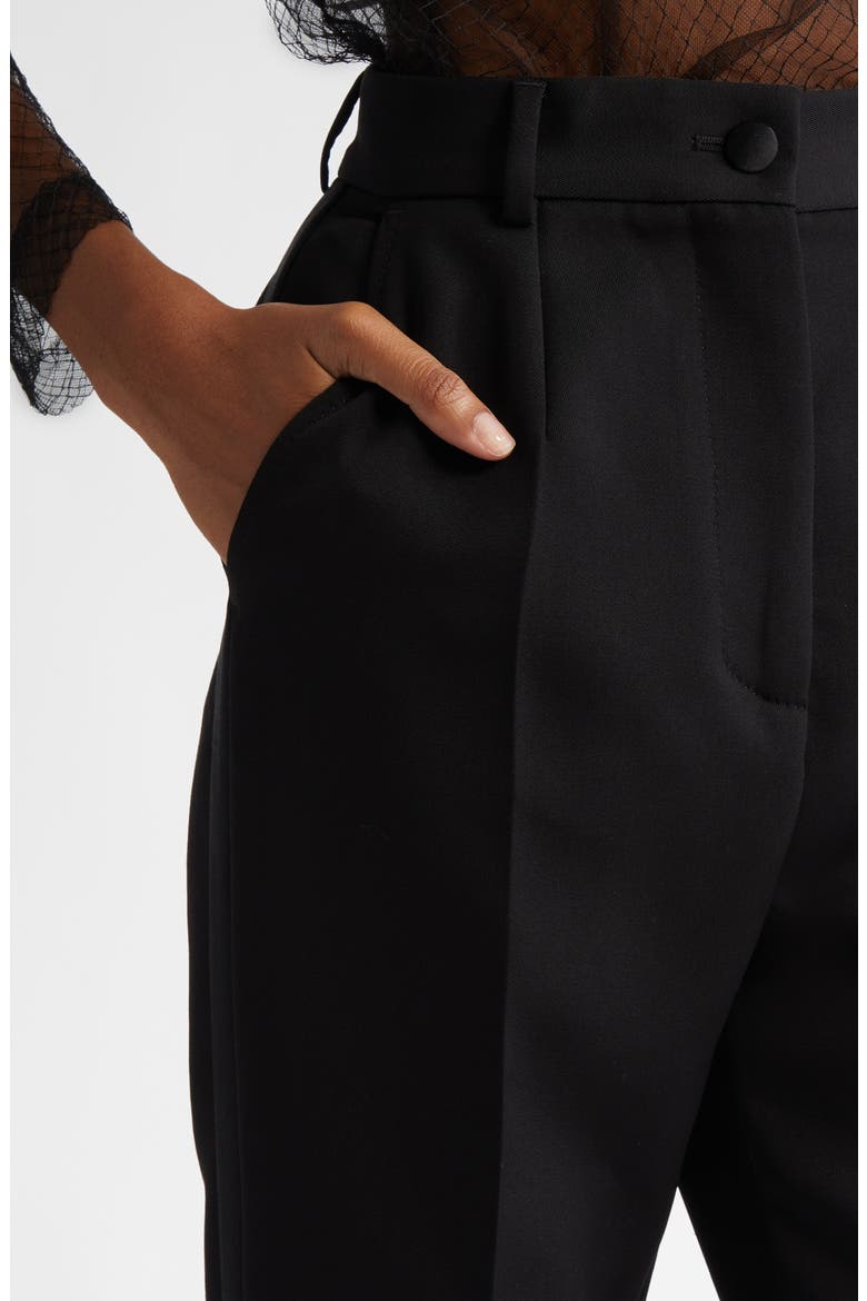 Pleated Virgin Wool & Silk Blend Ankle Straight Leg Trousers, Alternate, color, N0000 NERO