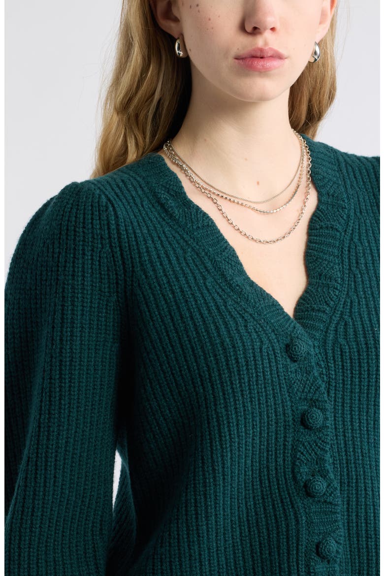 Scallop Wool & Cashmere Cardigan, Alternate, color, GREEN PONDEROSA