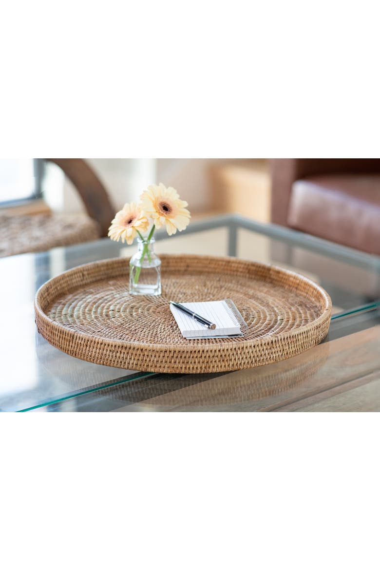 Artifacts Rattan Round Serving / Ottoman Tray, Alternate, color, Honey Brown