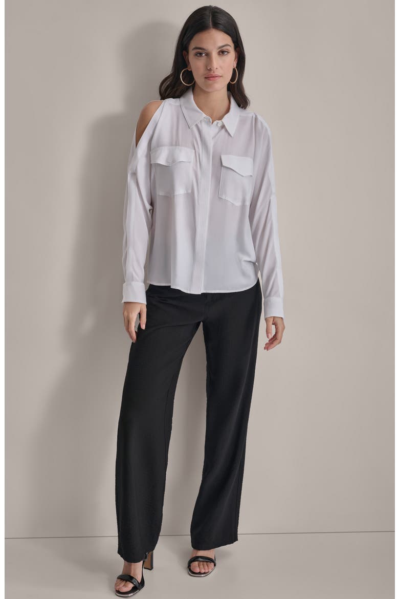 Cold Shoulder Button-Up Shirt, Alternate, color, WHITE