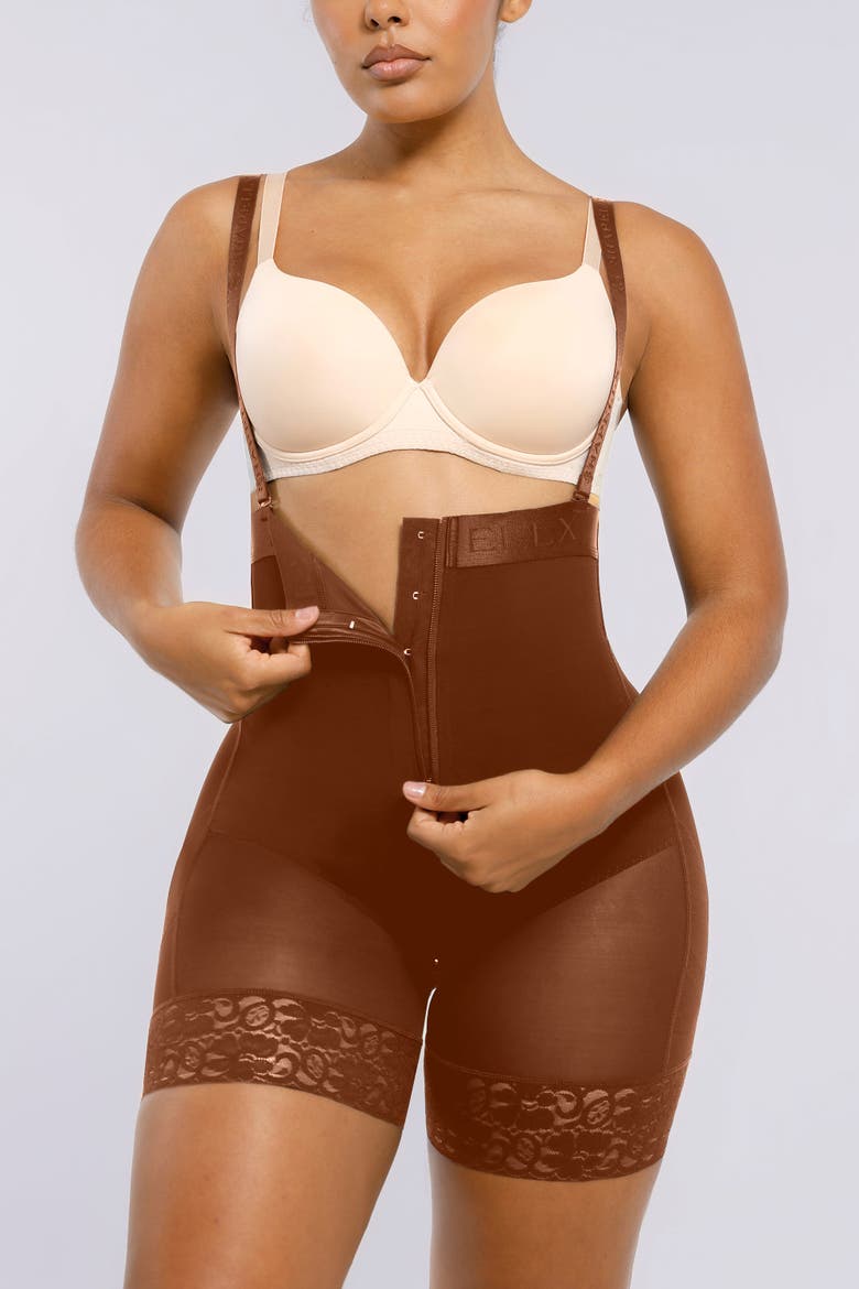 High Waist Tummy Control Shaping Short, Alternate, color, Brown
