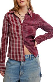 Free People Benny Slim Plaid Cotton Shirt