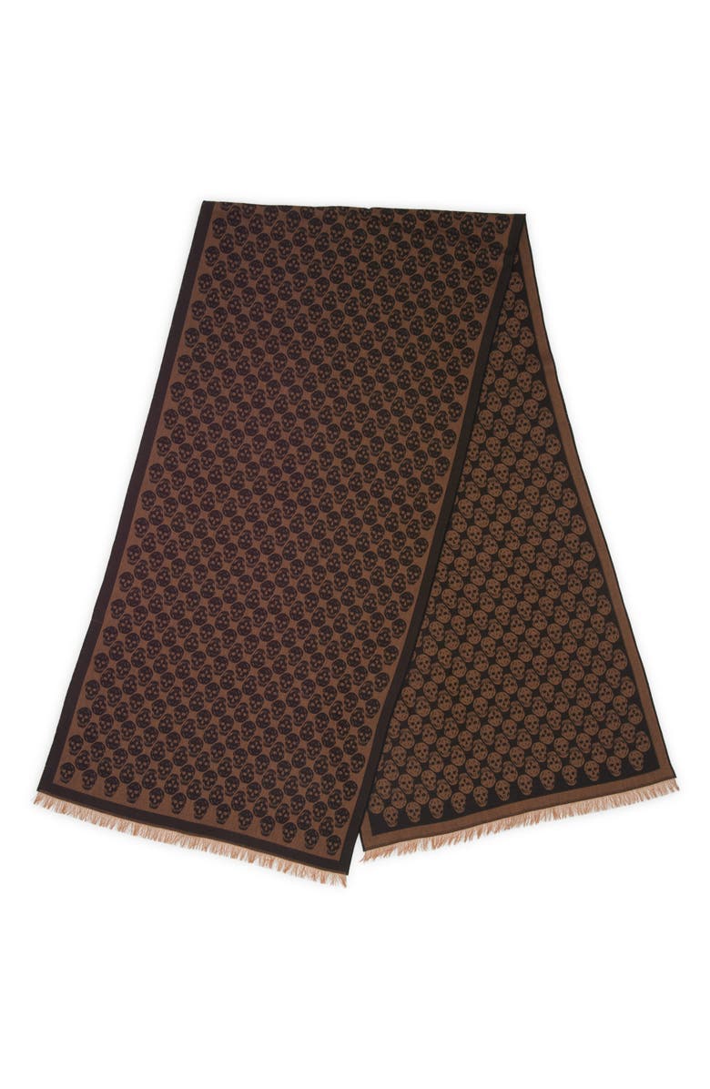 McQueen Skull Monogram Wool Blend Scarf, Main, color, Camel/ Black