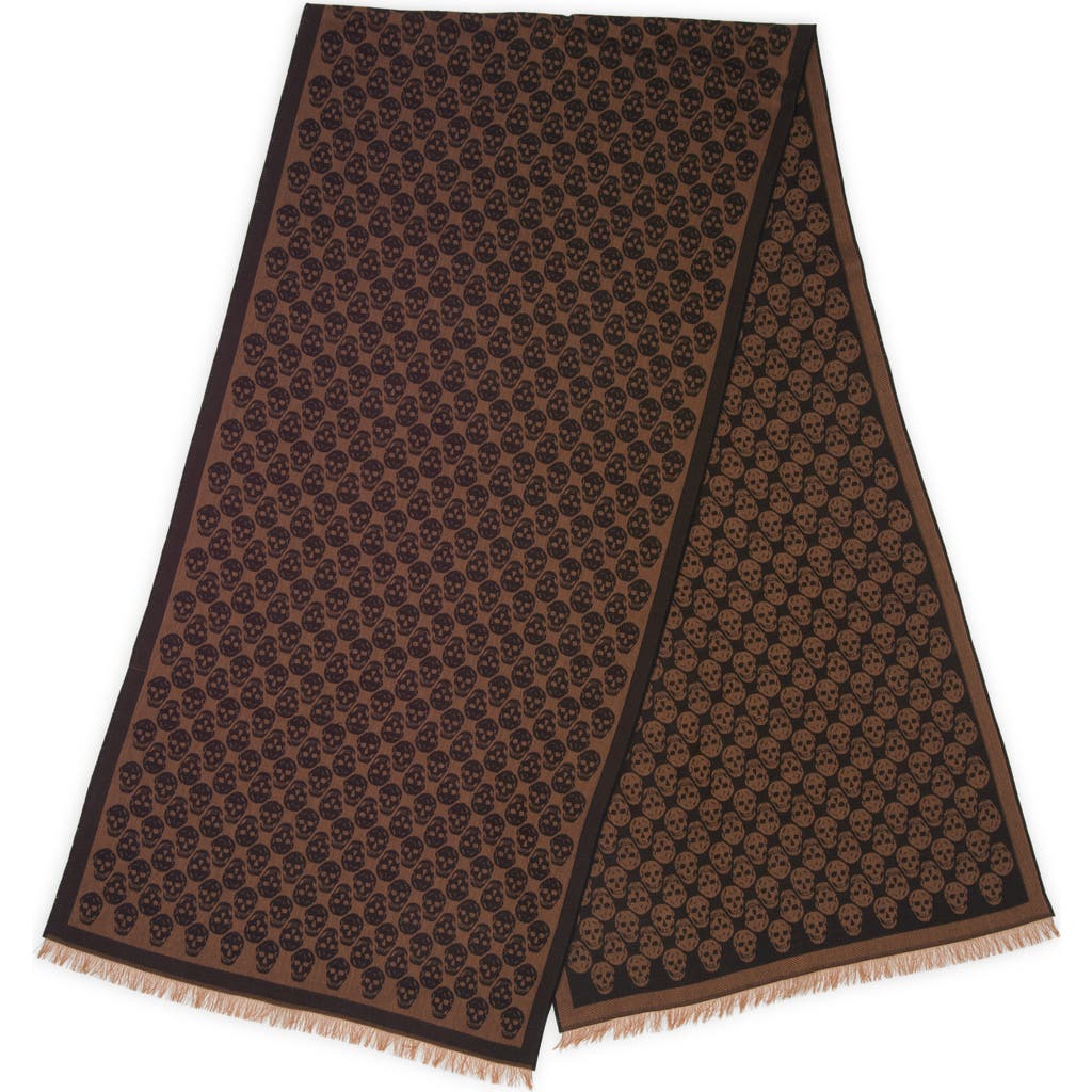 Alexander Mcqueen Mcqueen Skull Monogram Wool Blend Scarf In Brown