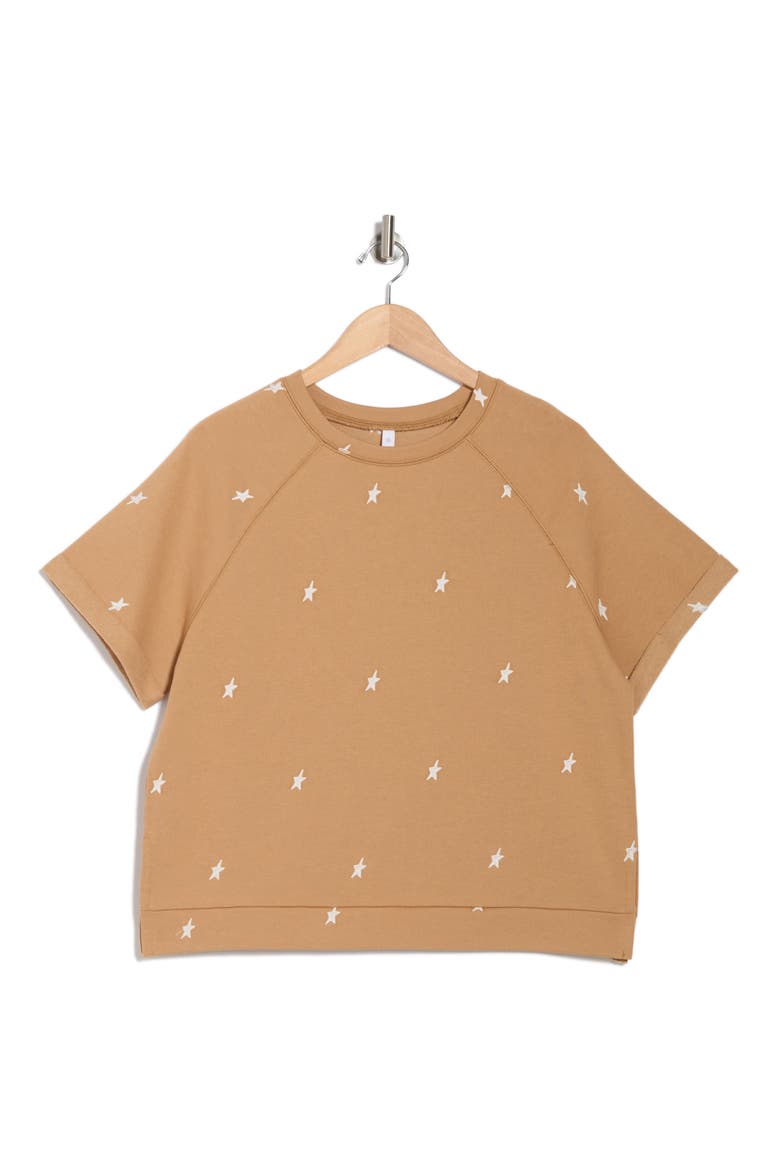 Star Embroidered Terry Top, Alternate, color, TOAST/ WHITE
