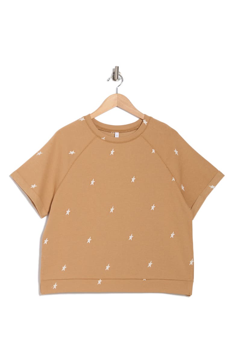 WISHLIST Star Embroidered Terry Top, Alternate, color, Toast/ White