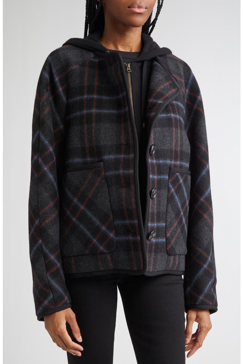Martine Plaid Wool Blend Dickey Scarf Coat, Alternate, color, BLACK MULTI