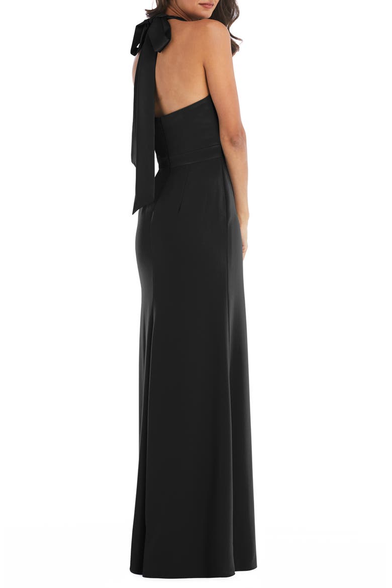 Halter Neck Charmeuse & Crepe Gown, Alternate, color, BLACK