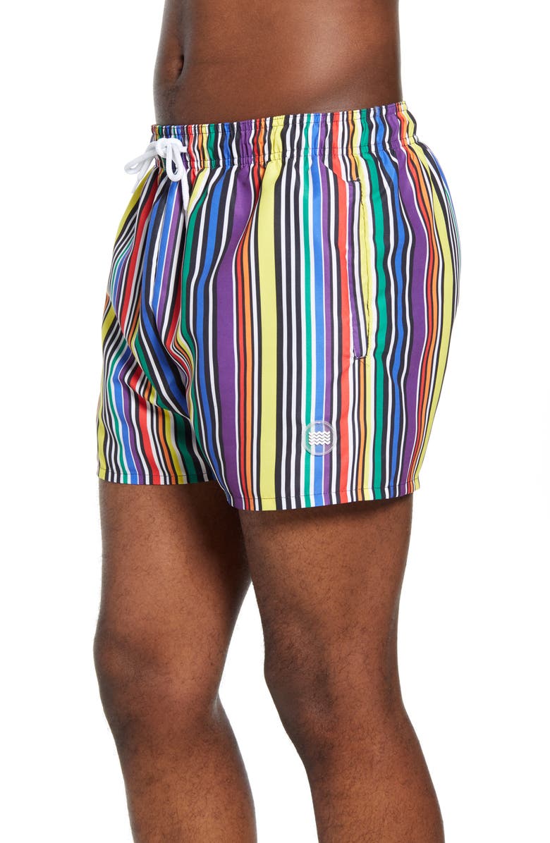 Topman Pride Stripe Swim Trunks, Alternate, color, 