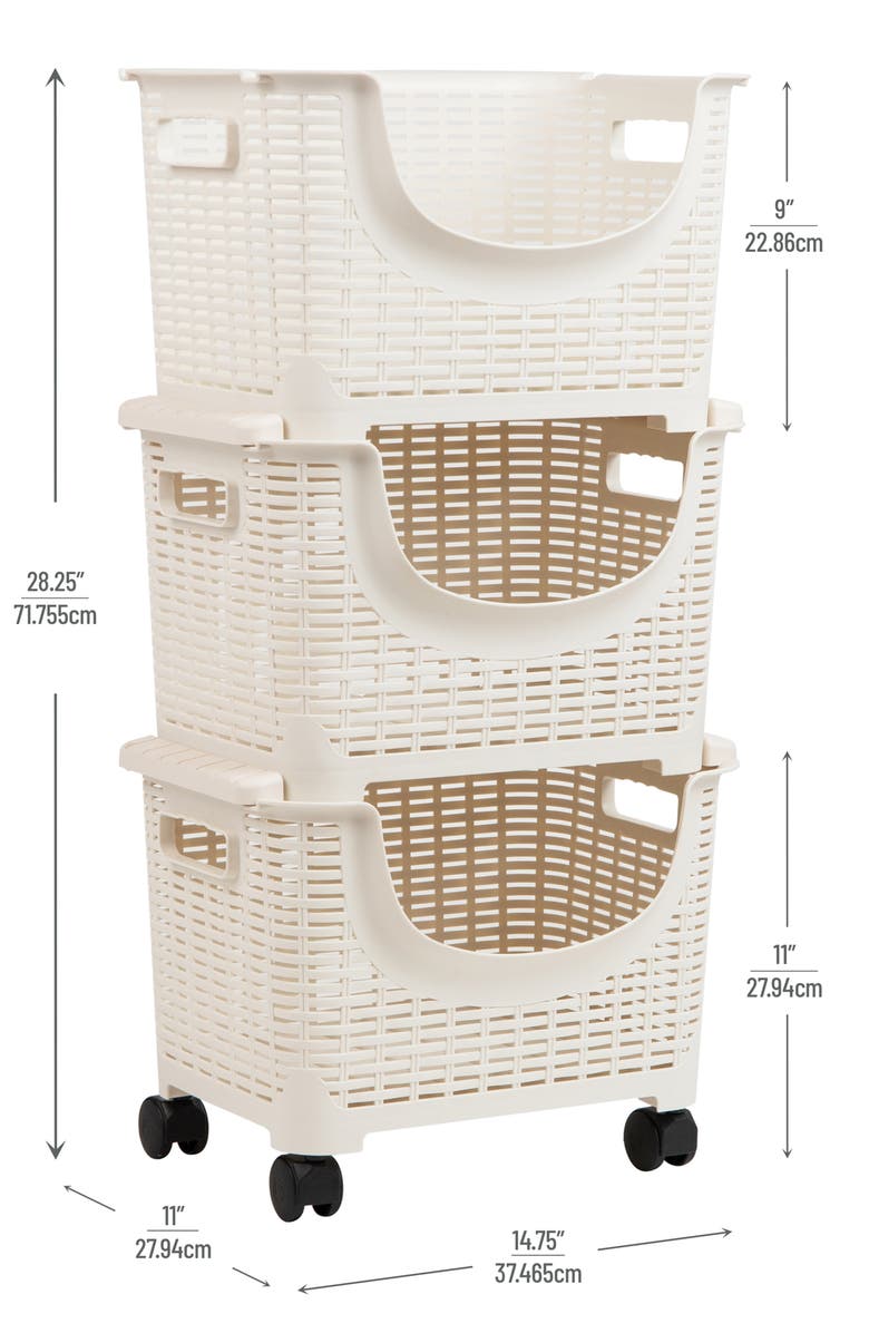 MIND READER 3-Tier Mesh Sliding Drawer Storage Cart, Alternate, color, Ivory