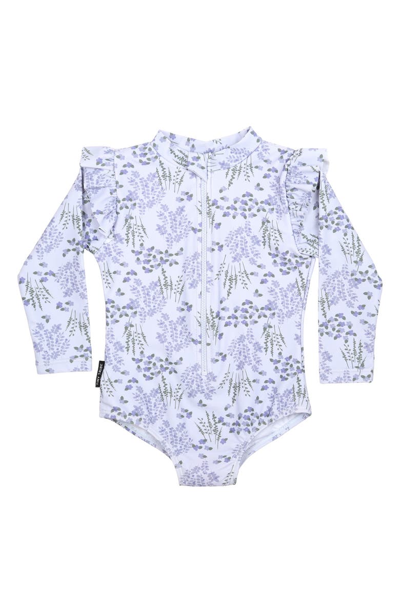 TINY TRIBE Spring Garden Ruffle Long Sleeve One-Piece Rashguard Swimsuit, Main, color, 