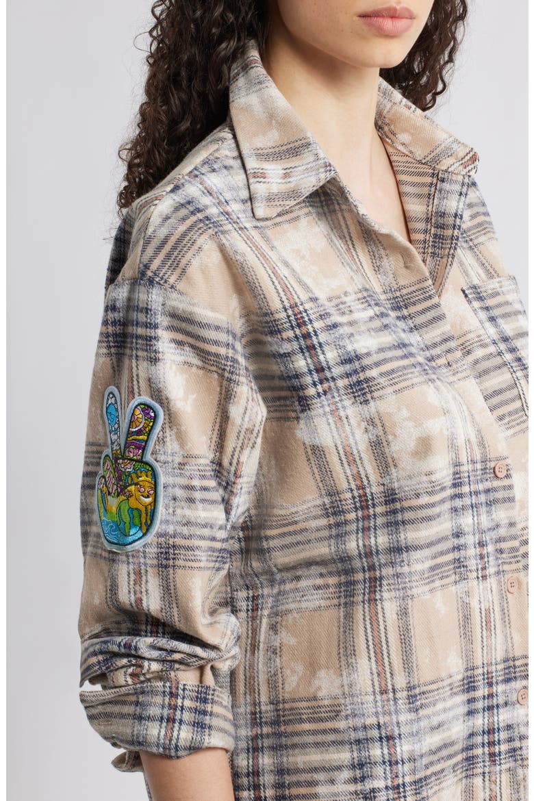 Joan Faded Plaid Button-Up Shirt, Alternate, color, GRAY