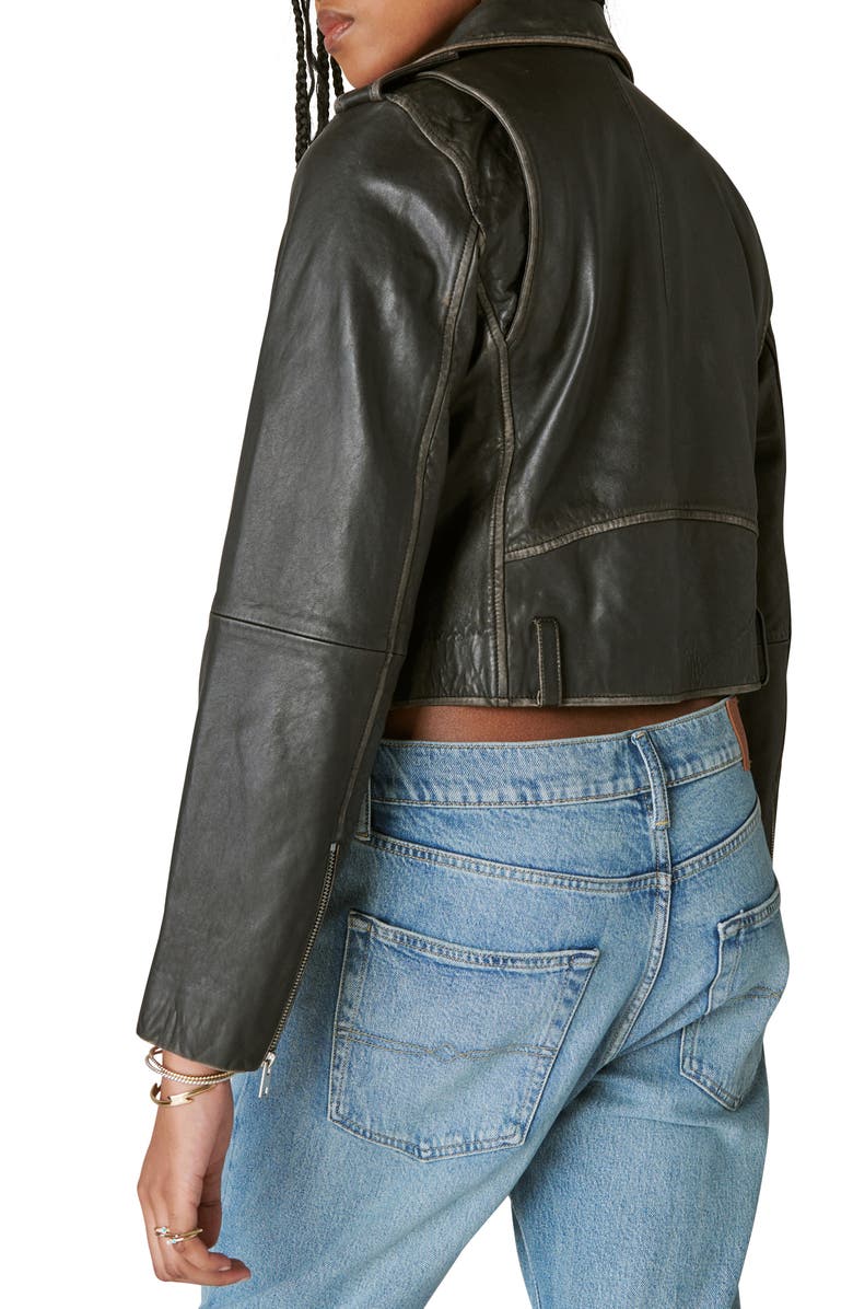 Lucky Brand Distressed Crop Leather Moto Jacket, Alternate, color, 