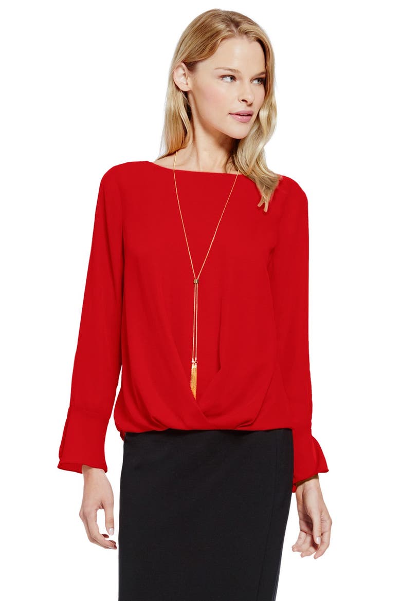 Bell Cuff High/Low Blouse, Alternate, color, CRIMSON