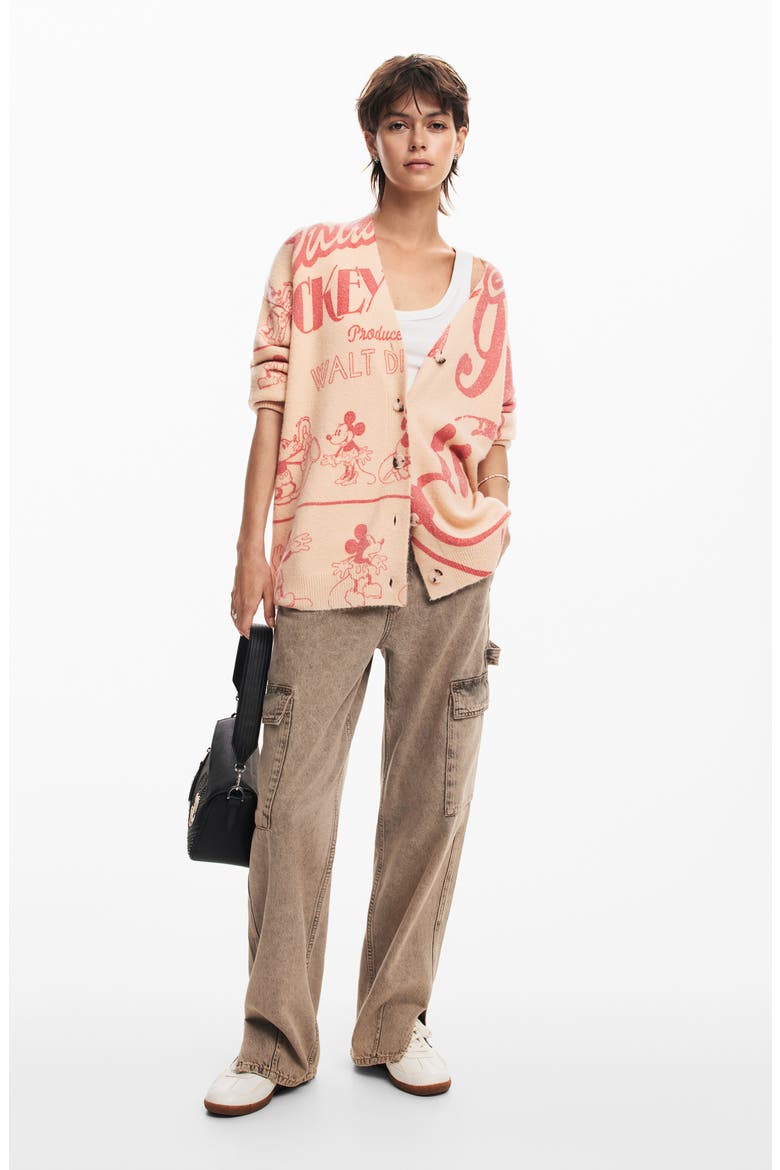 Mickey Mouse V-Neck Cardigan, Alternate, color, BEIGE/ RED