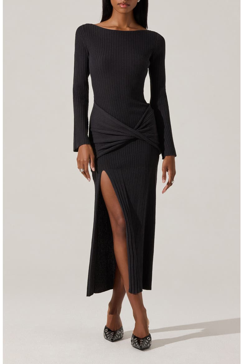 Arwyn Wrap Detail Long Sleeve Sweater Dress, Main, color, CHARCOAL