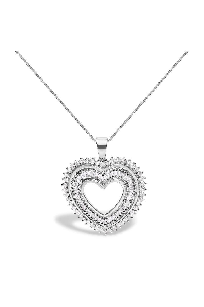 .925 Sterling Silver 1.0 Ctw Diamond Shadow Open Heart Halo Pendant Necklace, Main, color, White