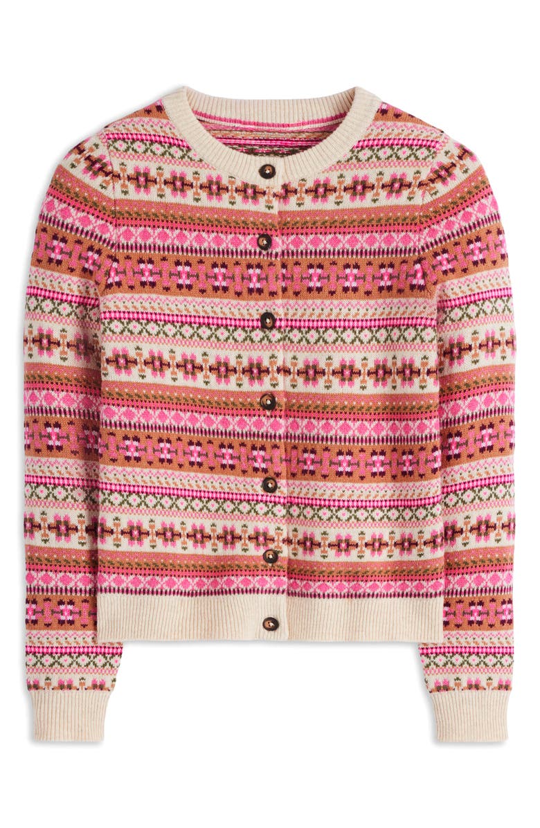 Boden Edie Fair Isle Wool, Cotton & Alpaca Blend Cardigan, Alternate, color, Pink Heritage Fair Isle