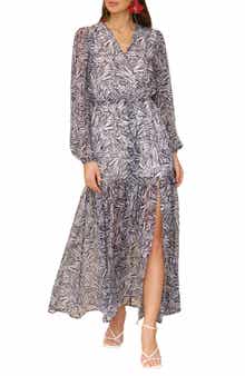 Avec Les Filles Long Sleeve Faux Wrap Dress