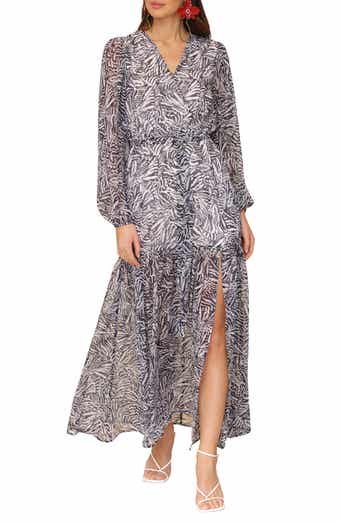 Avec Les Filles Long Sleeve Faux Wrap Dress