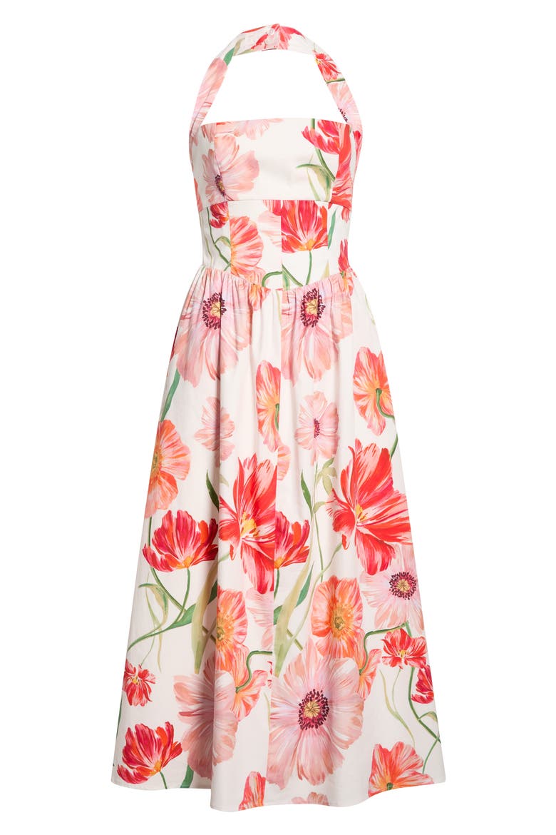 Camellia Floral Halter Neck Stretch Cotton Dress, Alternate, color, IVORY POPPIES