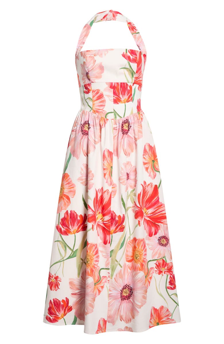 WAYF Camellia Floral Halter Neck Stretch Cotton Dress, Alternate, color, Ivory Poppies