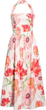 WAYF Camellia Floral Halter Neck Stretch Cotton Dress