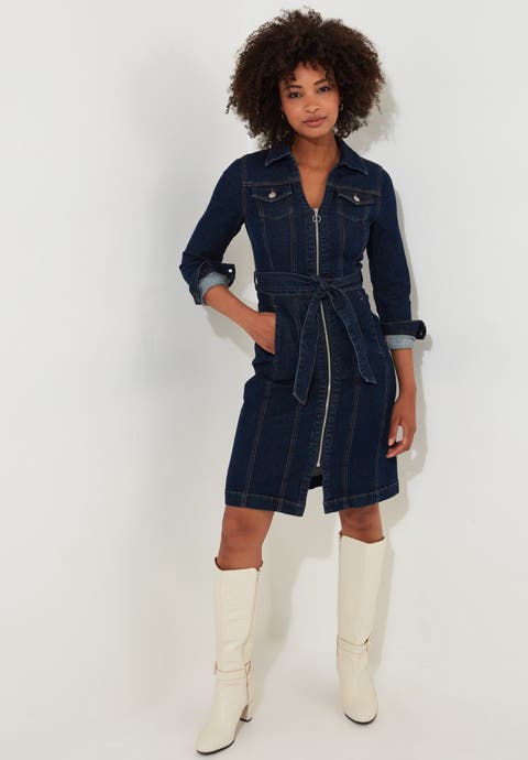 Belted Stretch Denim Dress