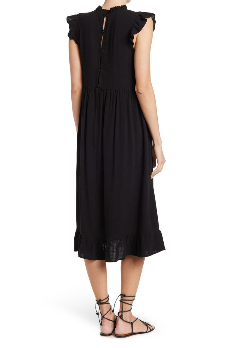 Ruffle Sleeve Midi Dress, Alternate, color, BLACK