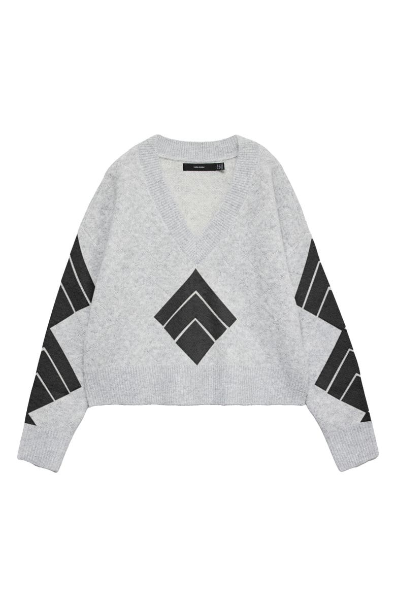 VERO MODA Dae Argyle V-Neck Sweater, Alternate, color, Lgm Detailw Dgm Silver Lurex