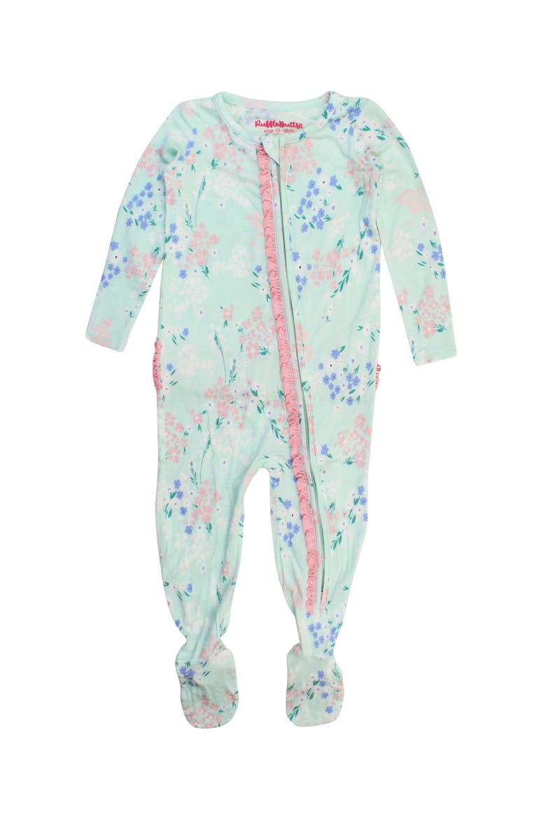 Softsnooze Baby Girls Ruffle One Piece Footie Pajamas, Main, color, Mint Meadow