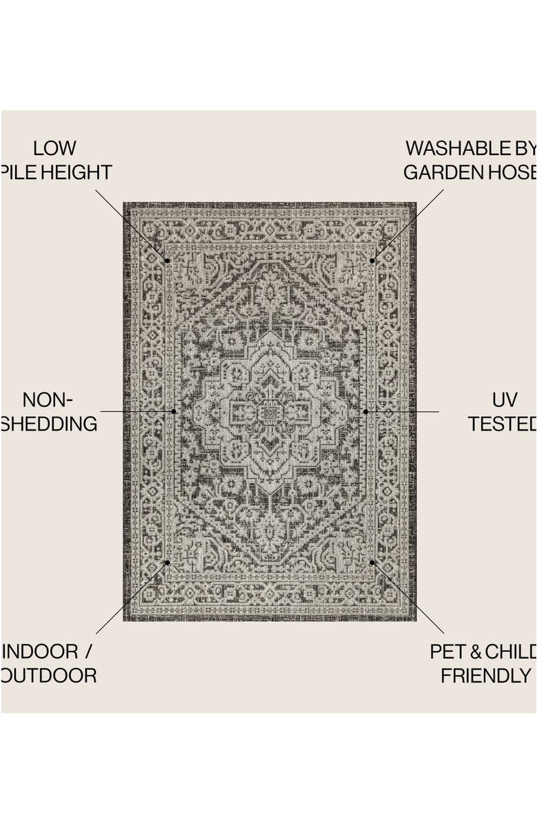 JONATHAN Y Sinjuri Medallion Textured Weave Indoor/Outdoor Area Rug, Alternate, color, Gray/Black